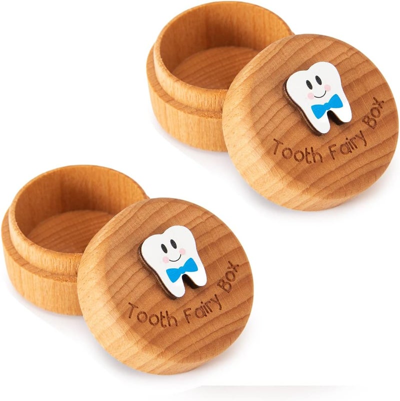 Malihome Tooth Fairy Box for Girls and Boys Wooden Cute Tooth Box with 3D Tooth, Lost Teeth Storage for Kids, Dropped Tooth Keepsake Box Gift (2pcs Blue) - Image 1